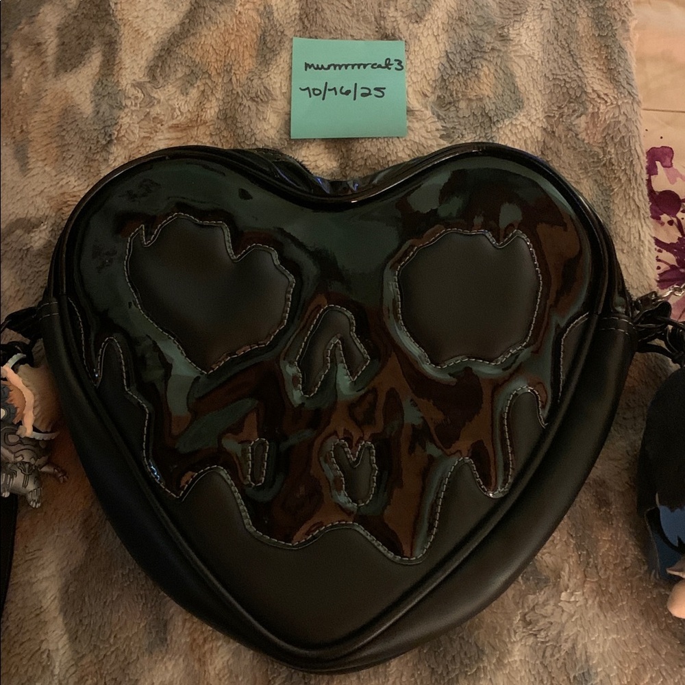 Love, Pain, and Stitches HANDMADE Black Poison Apple Heart Crossbody Bag